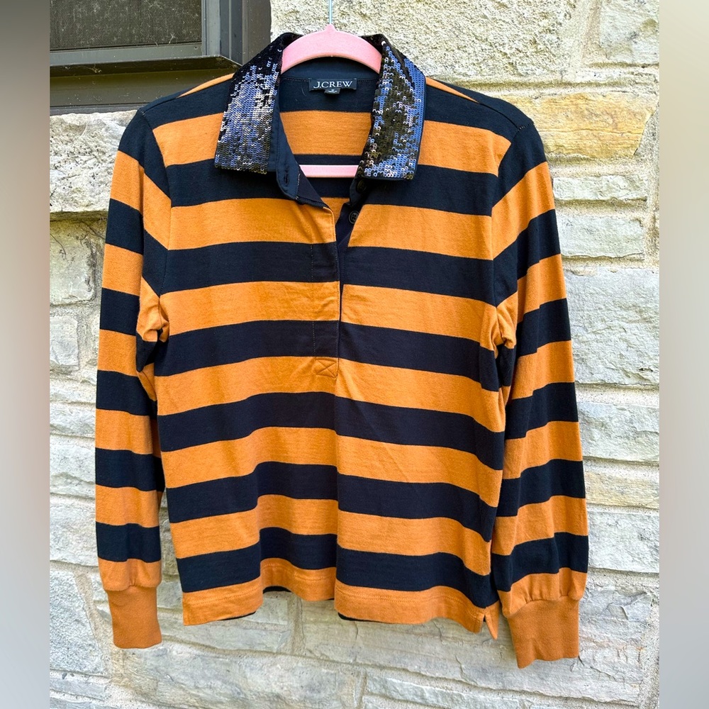 EUC - Striped Sequin Burnt Camel Rugby Shirt - Size M